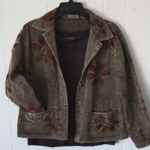 Chico's Brown Embroidered Jean Jacket